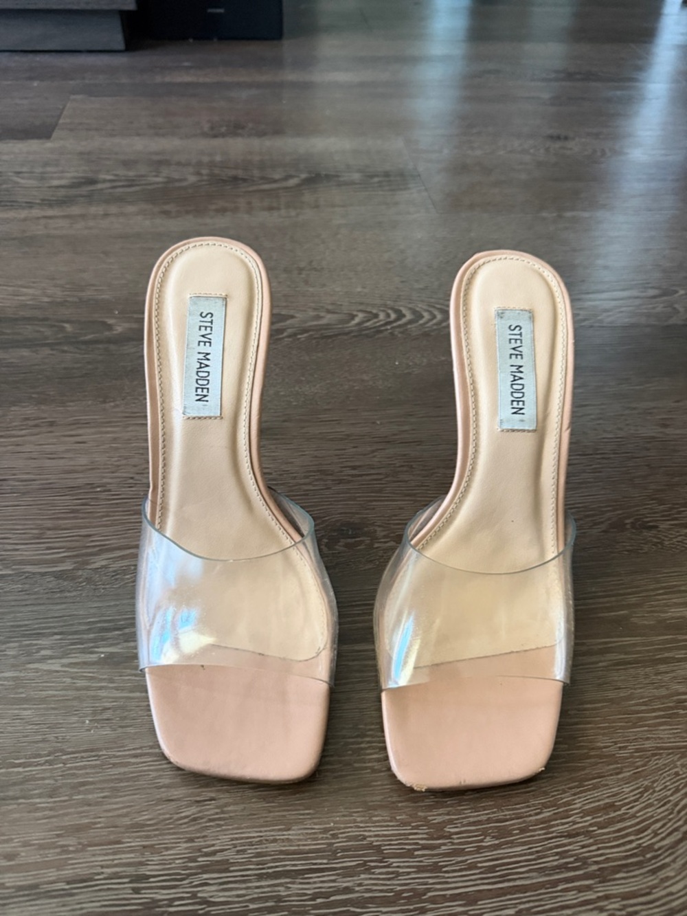Steve Madden Nude Clear Vinyl Square-Toe Mules